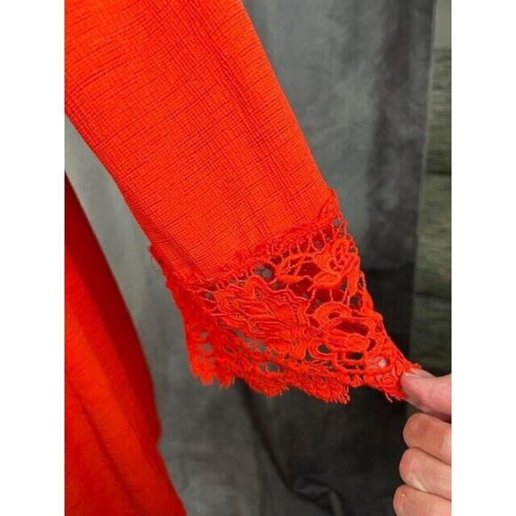 Society Girl Womens Blouse Red Crochet 3/4 Sleeve Boat Neck Ruche Polyester XL - Picture 3 of 7